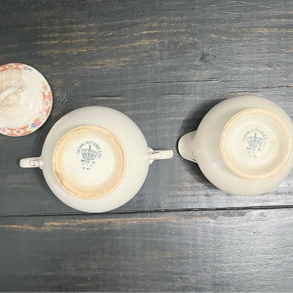 Antique Crown Potteries Co Creamer and Sugar Bowl Set  Pink Floral Design - Picture 11 of 16